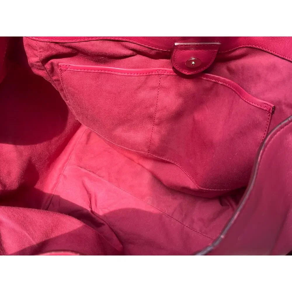 Vtg BURBERRY Red Leather Nova Check Strap Tote Bag Slouchy Hobo Shoulder Handbag